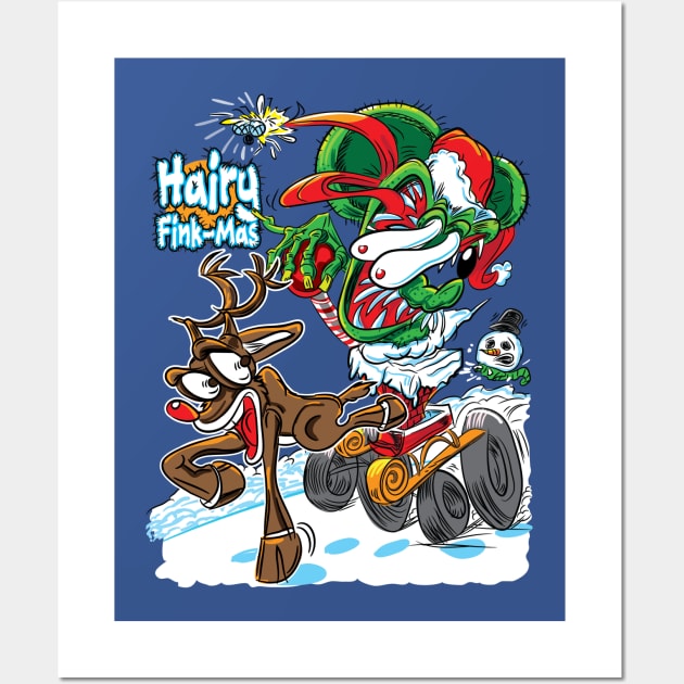 Santa Fink on a 4wd Sleigh Rudolf the Red Nosed Reindeer Wall Art by eShirtLabs